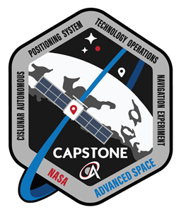 CAPSTONE’s mission patch represents the story of the mission through its past, present, and future.
The Past: Nodding to the Apollo patches of the past, the stars honor those in the program who were lost but not forgotten. Our stars represent the late Dr. George Born and Darrell D. Cain, both of whom were foundational to Advanced Space’s technical expertise and core beliefs.
The Present: CAPSTONE’s orbit is integral to the Artemis Program. The extension of the orbit beyond the confines of the patch borders represents mission’s pathfinder nature. The location markers on the spacecraft and above the Moon represent the technology demonstration of CAPS™.
The Future: We see a future at Mars enabled by the technology demonstrated during the CAPSTONE™ mission. And so, we put Mars on the horizon for the next giant leap, as seen in the red point among the stars.