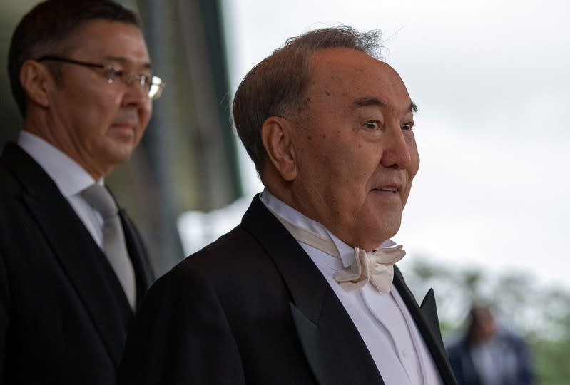 Kazakhstan's President Nursultan Nazarbayev leaves after the enthronement ceremony of Japan's Emperor Naruhito at the Imperial Palace in Tokyo