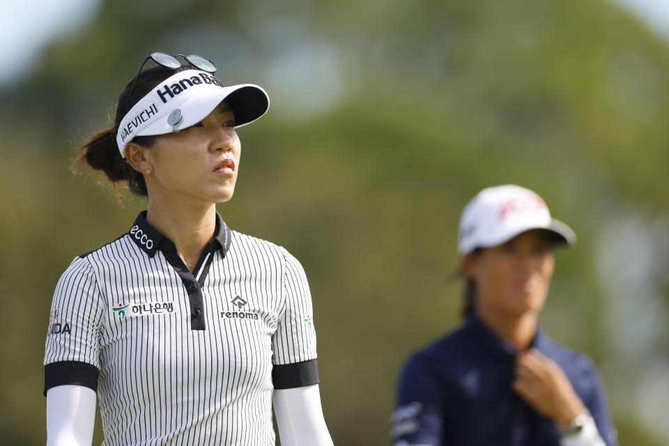 BELLEAIR, FLORIDA – NOVEMBER 09: Lydia Ko of New Zealand walks off the 14th tee during the first round of The ANNIKA driven by Gainbridge at Pelican at Pelican Golf Club on November 09, 2023 in Belleair, Florida. (Photo by Mike Ehrmann/Getty Images)