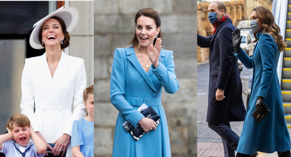 Princess Kate middleton with Strathberry's luxe Multrees Chain Wallet in a handful of colours (Getty).