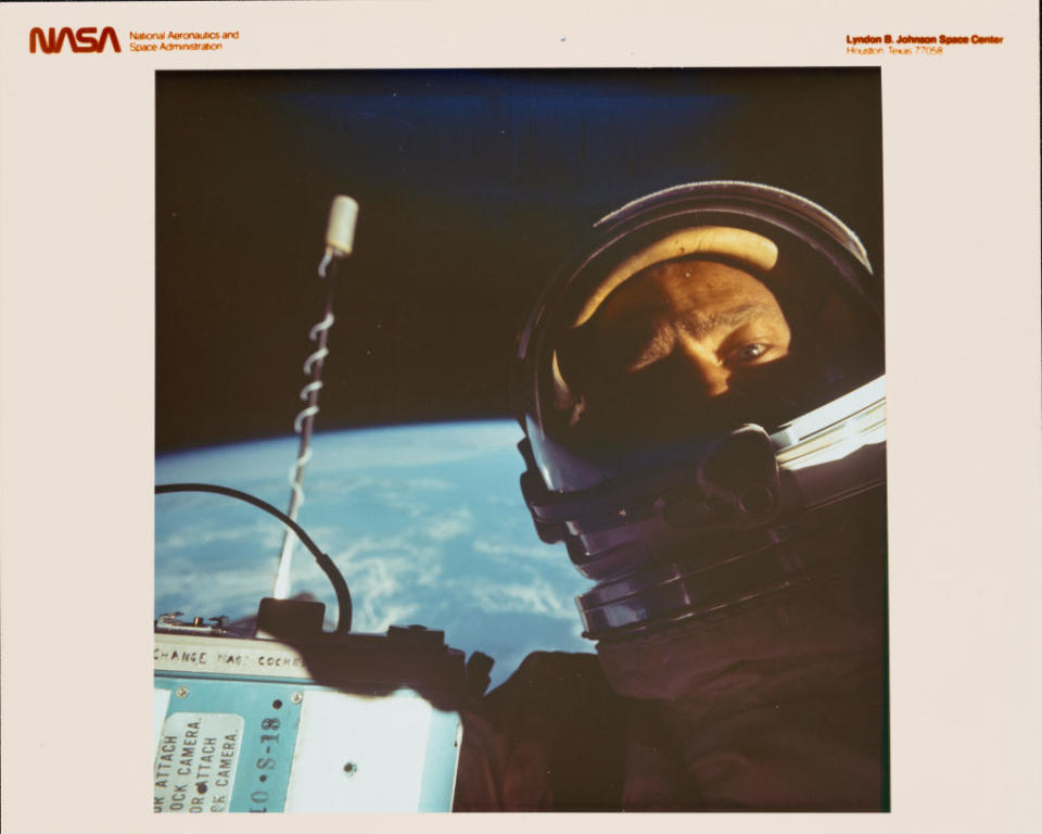 Buzz Aldrin close-up in space