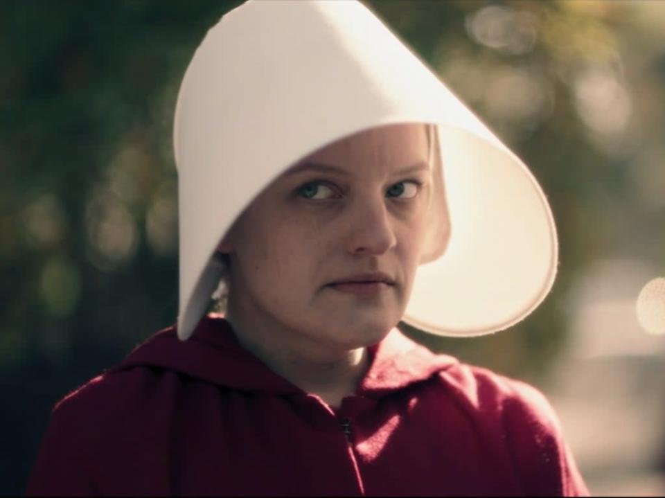 Actor Elisabeth Moss in the TV adaptation of Atwood&#x002019;s &#x002018;The Handmaid&#x002019;s Tale&#x002019; (Hulu)