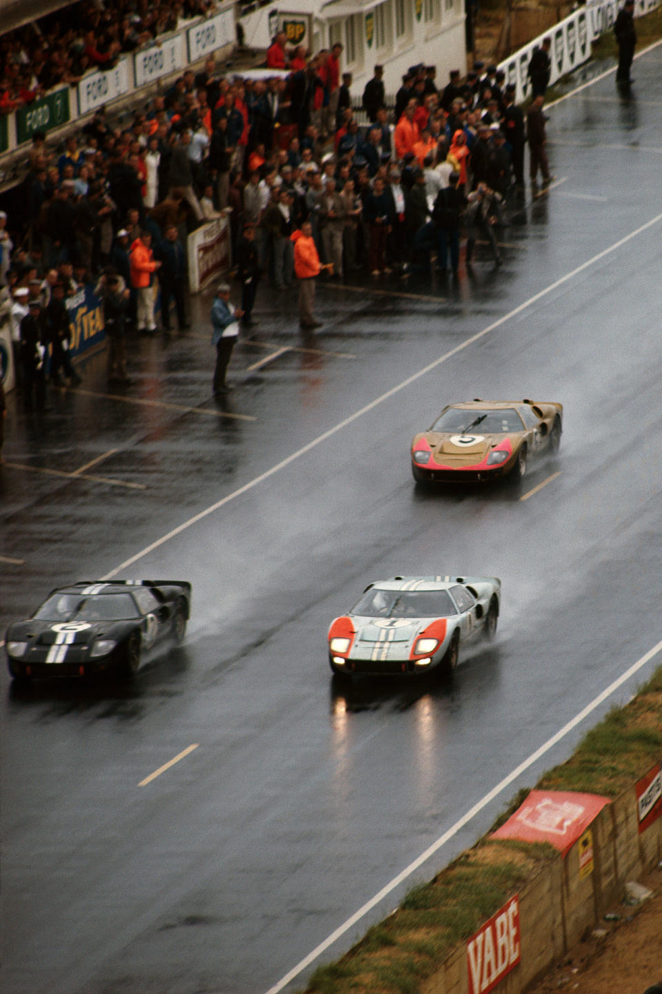 <p>The stuff of legends: It was the GT40's first win at Le Mans, the first victory there for an American team, and the famed photo finish wasn't without its own controversy. Miles in the #1 car crossed first, and McLaren in the #2 right next to him. Race officials declared Miles the winner. Then, on second hand, maybe not: because #2 had qualified fourth, and #1 second, McLaren's car had completed exactly<em> eight more meters</em> of distance around the track. Miles was gutted. But hey, it makes for a great photo. </p>