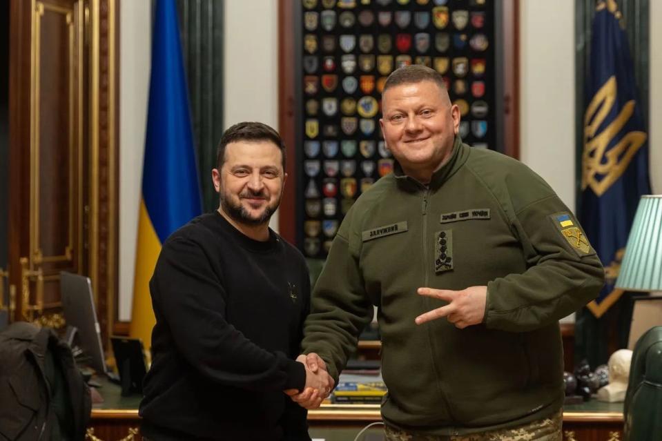 President Volodymyr Zelensky and Commander-in-Chief Valerii Zaluzhnyi pose for a photo shared by the two on Feb. 8, 2024. (Volodymyr Zelensky)