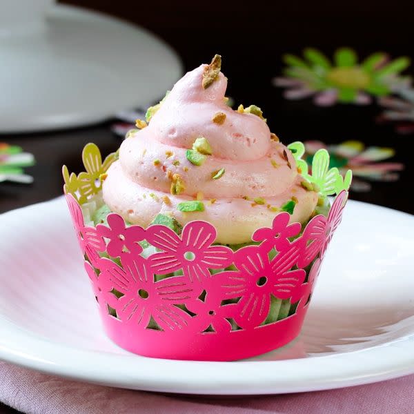 Pistachio Cupcakes with Pink Champagne Frosting