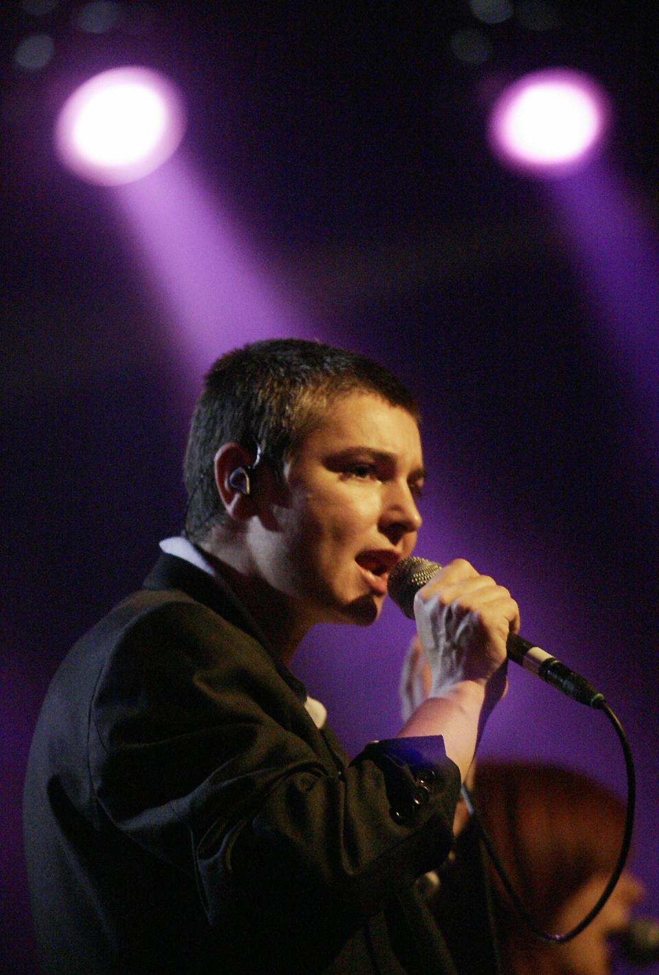 Irish singer Sinead O'Connor performs in 2007 during the Leverkusen Jazz-days in Germany.