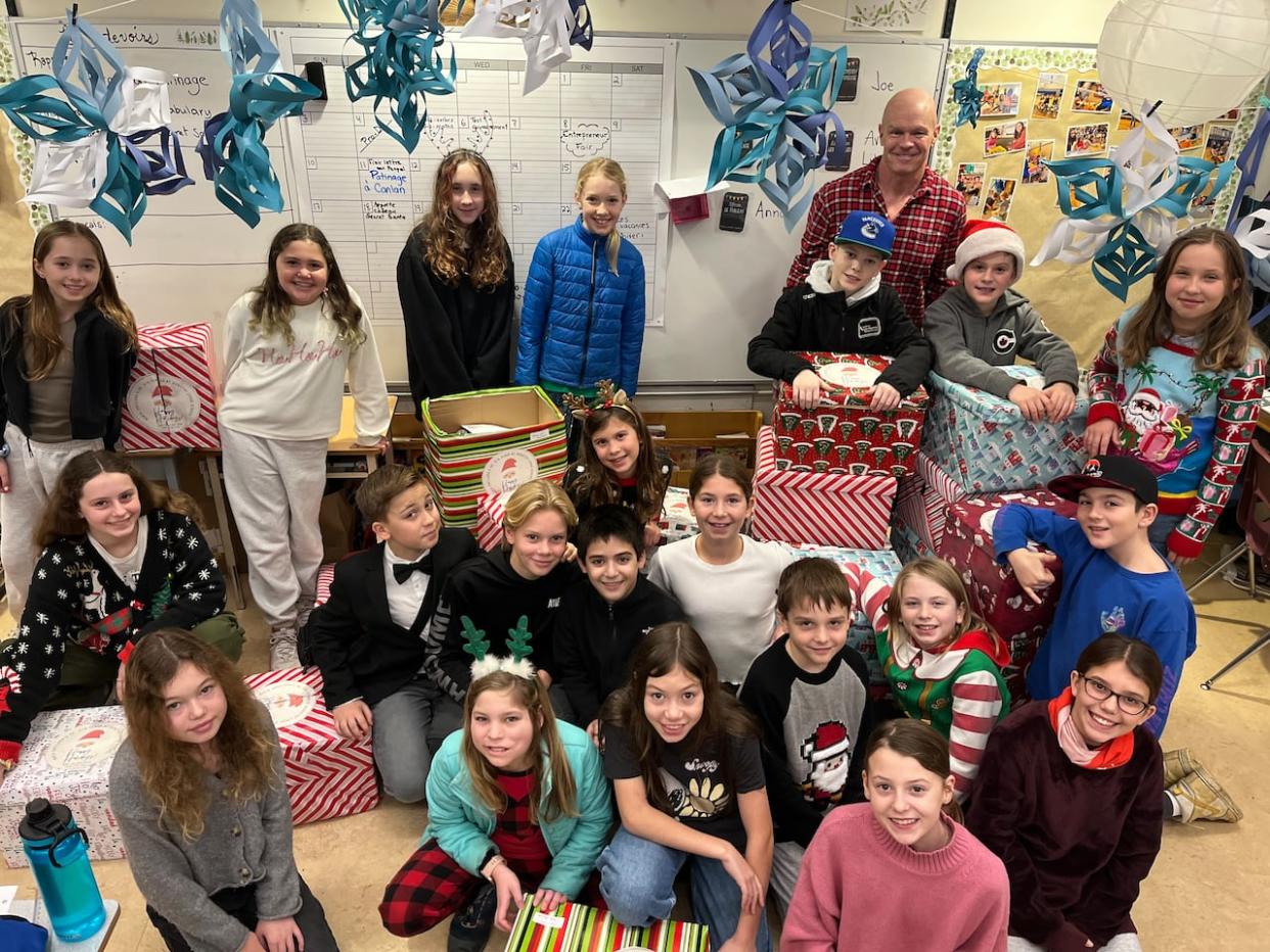 For the past month, a group of Grade 5 and 6 students at École Dorothy Lynas Elementary in North Vancouver, B.C., have been collecting community donations for youth experiencing homelessness. (Marta Orellana - image credit)