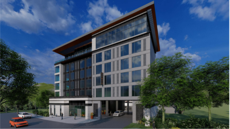 A rendering of the proposed 22 Carter St. hotel, dubbed the "Tempo by Hilton."