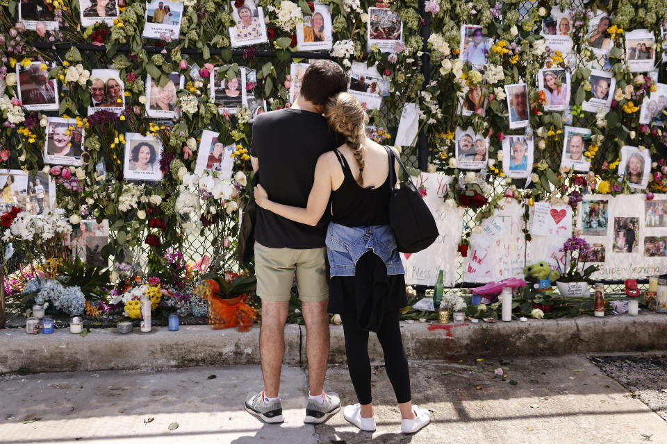 A memorial for victims of the Surfside, Fla., building collapse.