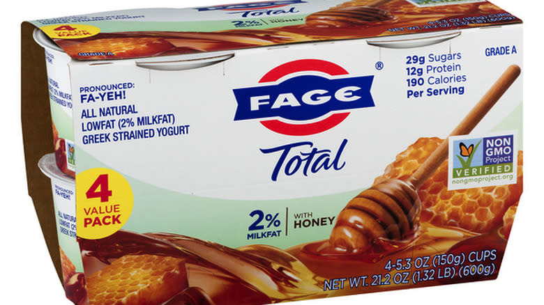 pack of Fage honey Greek yogurt
