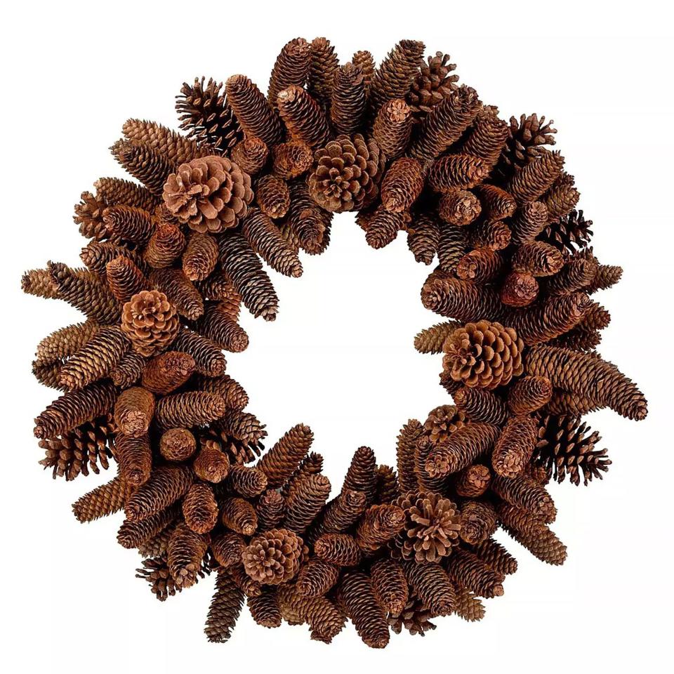 <p><strong>Hudson Grace</strong></p><p>Hudson Grace</p><p><strong>$230.00</strong></p><p>This natural wreath, featuring several different varieties of pinecones, is a nice alternative to the evergreen wreath, while still being festive. </p>