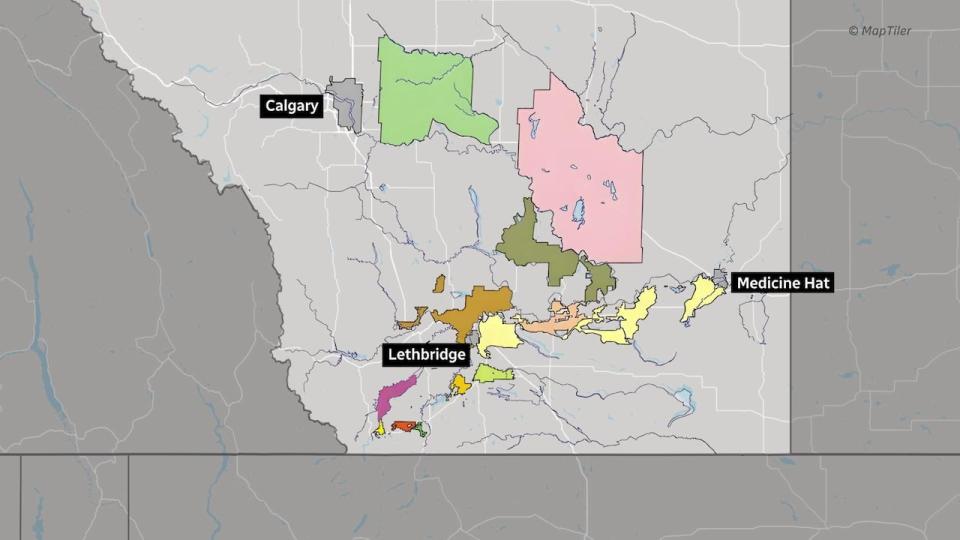 This map shows Alberta's 13 irrigation districts, which are located in the South Saskatchewan River Basin.