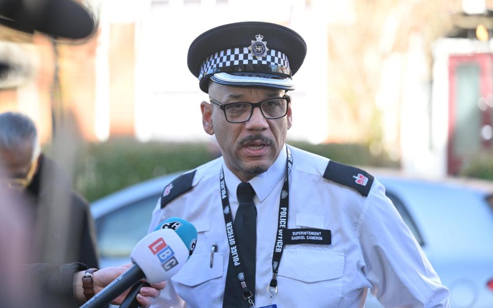 Superintendent Gabriel Cameron addresses media at a press conference