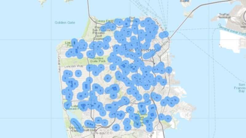 A map of gun-free school zones in San Francisco
