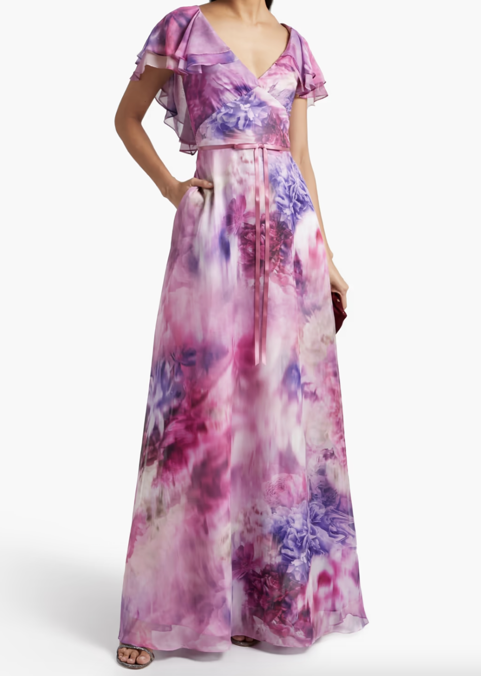 Marchesa Notte Cape-effect bow-embellished floral-print chiffon gown (Photo: Outnet)


