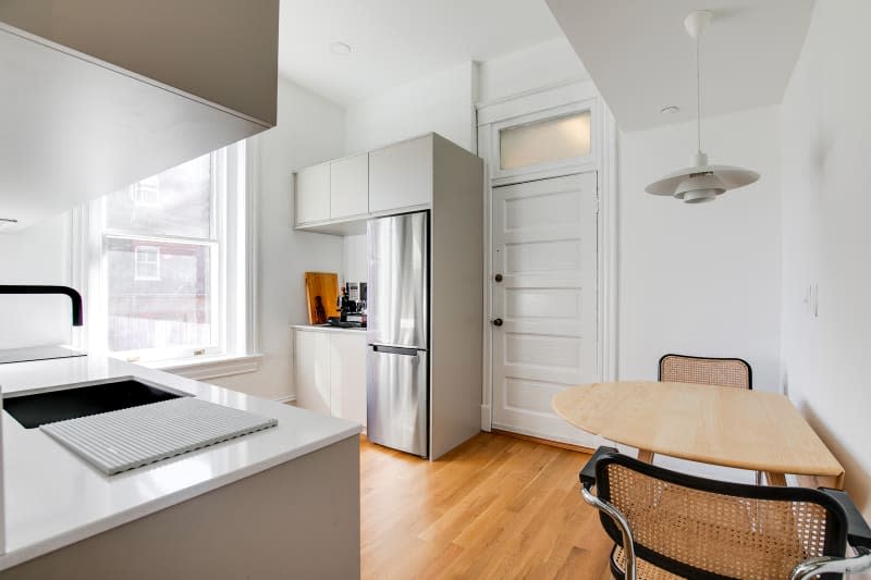 Bright white kitchen.