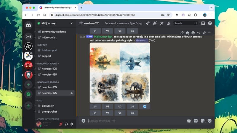 Type your prompts into one of the newbie channels. - Screenshot: Midjourney