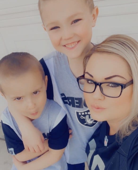 <em>Rebecca Post, 38, and her two sons Achilles Quintanilla, 6, and Leo Post-Quintanilla, 5. (KLAS)</em>