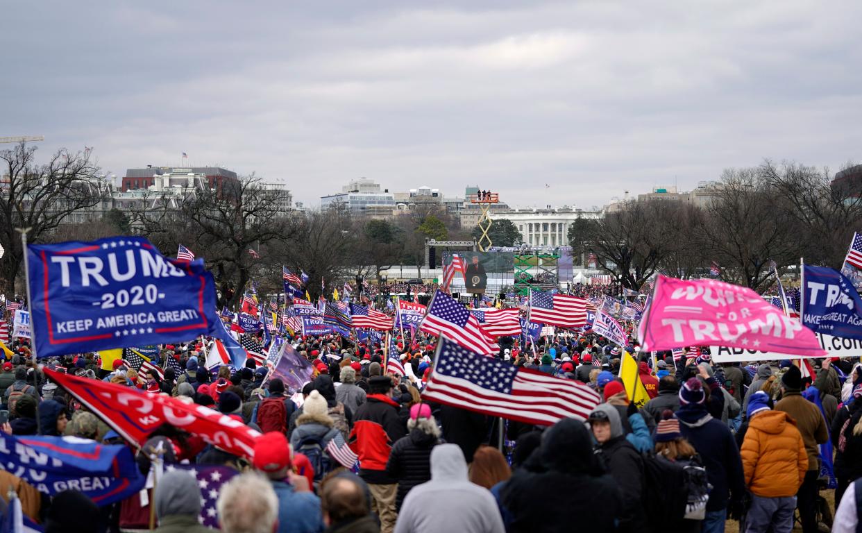 Trump supporters participate in a rally Wednesday, Jan. 6, 2021, in Washington. As Congress prepares to affirm President-elect Joe Biden's victory, thousands of people have gathered to show their support for President Donald Trump and his baseless claims of election fraud.