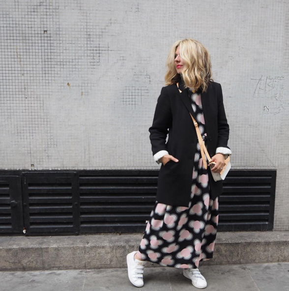 A floral maxi dress teamed with a longline blazer and crisp, white trainers will show off your sartorial prowess.