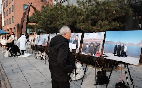 A student welcome committee organised a pop-up gallery in Seoul of President Moon's meetings with Kim - Credit: Junho Lee