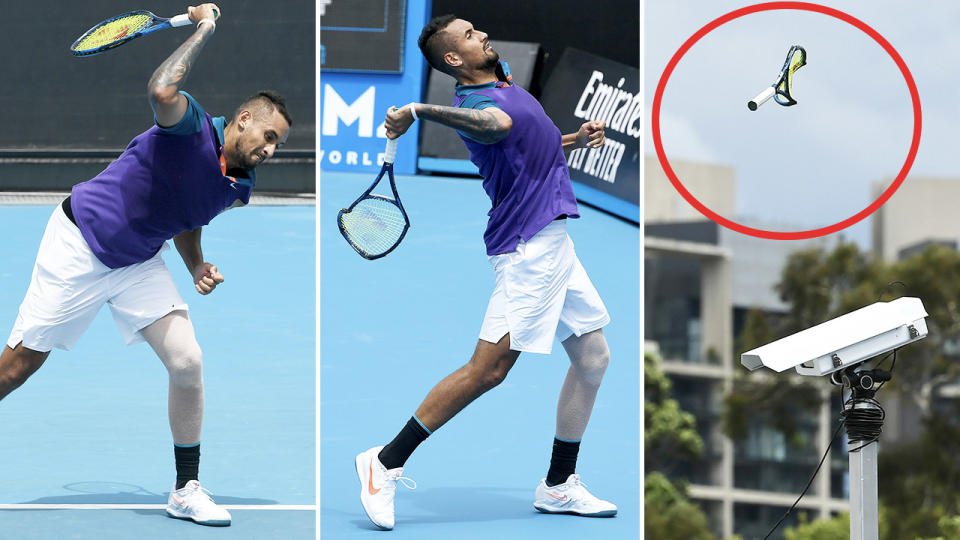 Nick Kyrgios, pictured here smashing his racquet before throwing it into the stands.