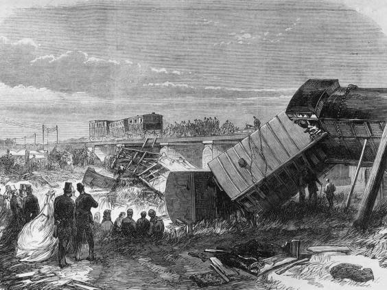 The aftermath of the 1865 derailment at Staplehurst. Dickens, who was on the train, died five years to the day after the accident – his son said he had never fully recovered (Getty)