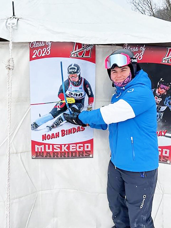 Noah Bindas skied for the Muskego High School team, for which he won the 2023 state title.