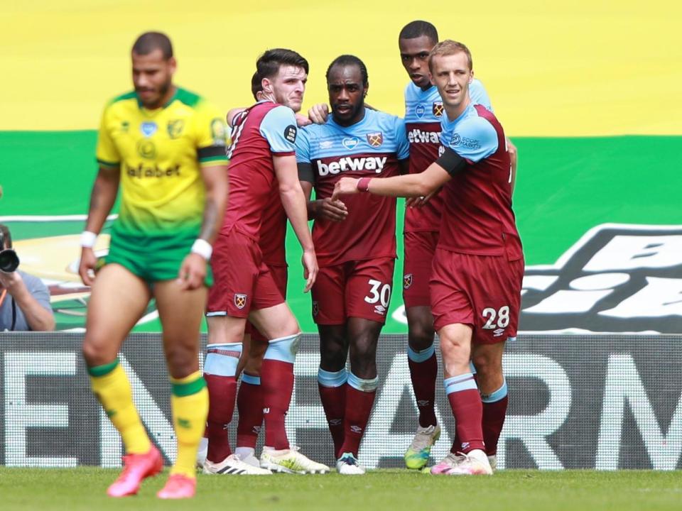 West Ham United's Michail Antonio celebrates scoring: Pool via REUTERS