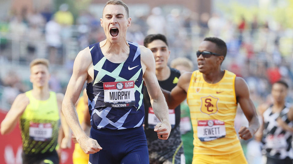 Clayton Murphy, pictured here celebrates his victory in the 800m at the US Olympic trials.