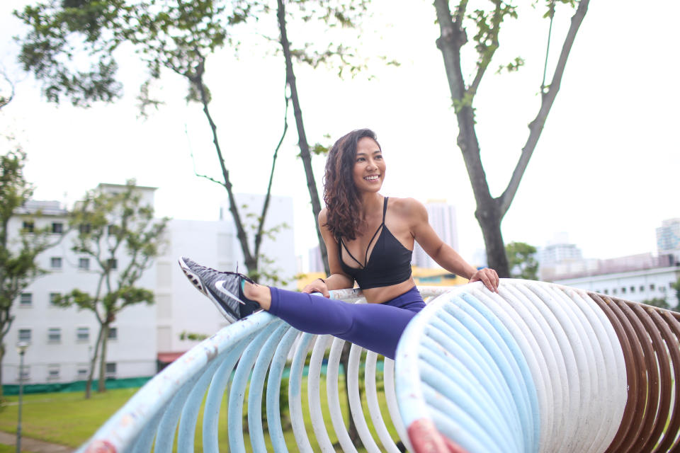 Jamie Victoria Guna teaches yoga as well as boxing. (PHOTO: Cheryl Tay)