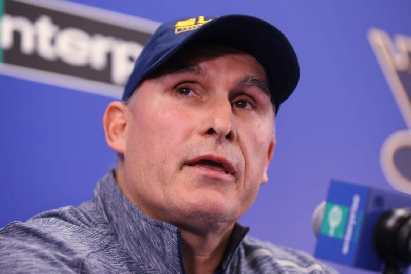 Coach Craig Berube led the St. Louis Blues to a Stanley Cup title in 2019. File Photo by Bill Greenblatt/UPI