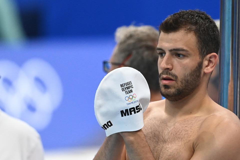 來自敘利亞的游泳選手Alaa Maso，以難民代表團身分參加東京奧運，與哥哥分別效力不同戰隊。圖片來源：Getty Images