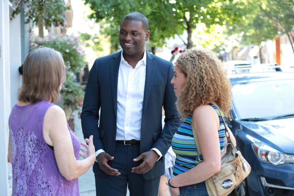 Mondaire Jones, an attorney seeking the Democratic nomination in New York's 17th Congressional District, greets voters on the campaign trail. (Photo: Mondaire Jones Campaign)