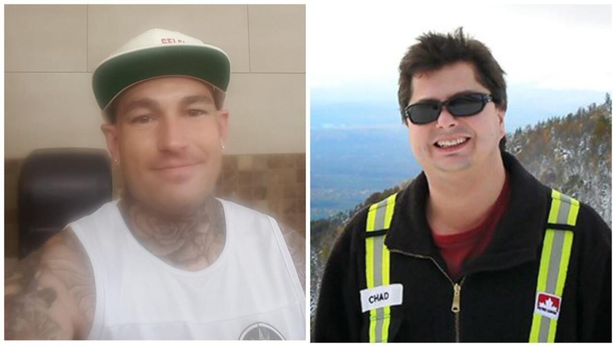 Justin Urban, left, pleaded guilty to second-degree murder in the death of Chad Kowalchuk, right. Kowalchuk was killed in his Douglasdale home before it was set on fire five days later. Three other men go on trial in October.  (Facebook, mhfh.com - image credit)