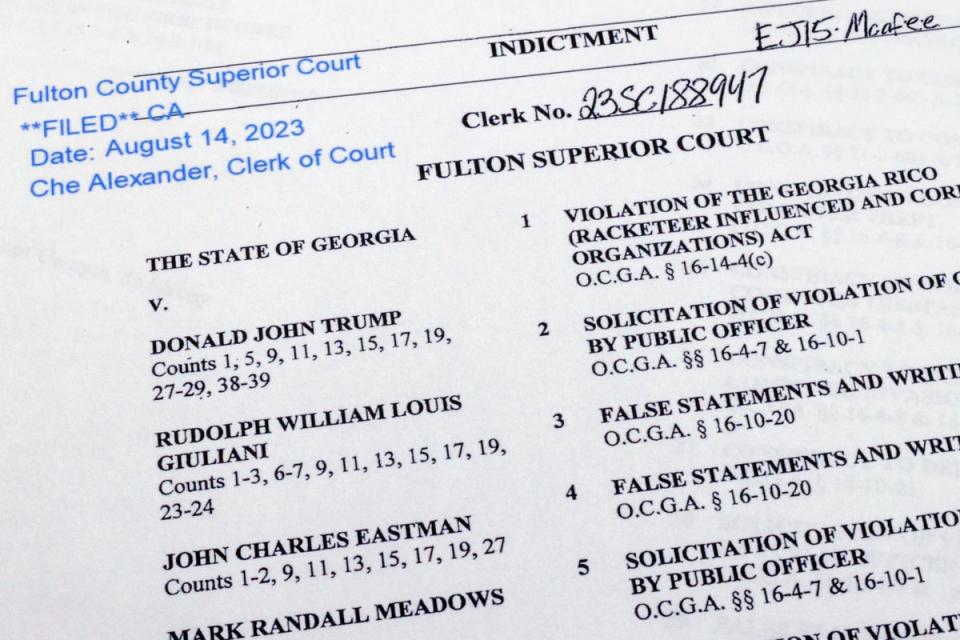 The indictment in Georgia against former President Donald Trump (Copyright 2023 The Associated Press. All rights reserved.)