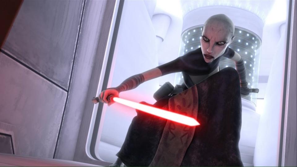 Asajj Ventress gets ready to attack the Jedi on Star Wars: The Clone Wars