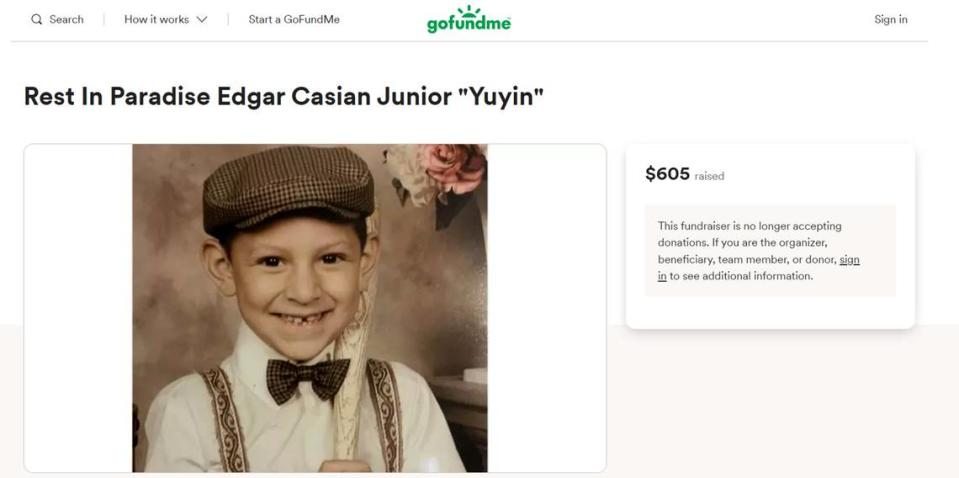 The GoFundMe account created for Edgar Casian.