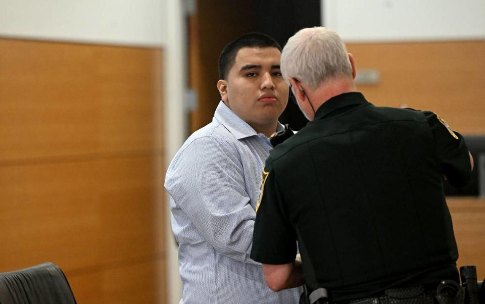 A jury found Octavio Banos guilty of attempted second-degree murder with a firearm for a shooting at the Ellenton Premiere Outlets on July 17, 2022. Banos appeared in the Manatee County Judicial Center courtroom for his trial on Tuesday, March 26, 2024.