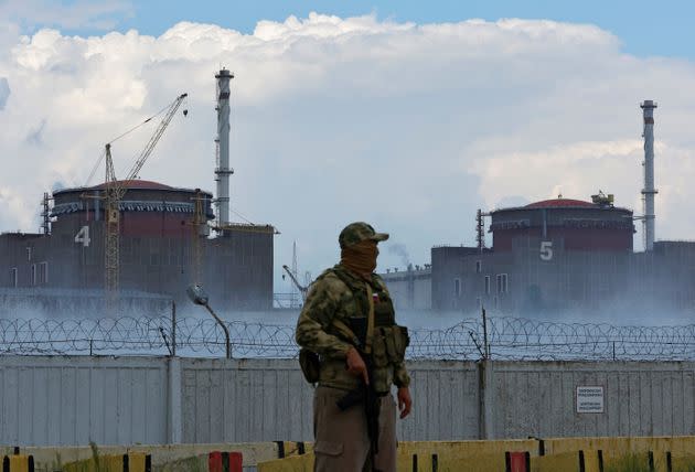 Zaporizhzhia nuclear plant, in south Ukraine, guarded by a Russian soldier (Photo: Alexander Ermochenko via Reuters)