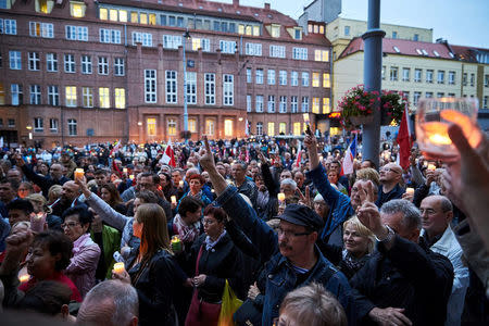 People attend a protest against the Supreme Court legislation in Gdansk, Poland, July 21, 2017. Agencja Gazeta/Jan Rusek via REUTERS