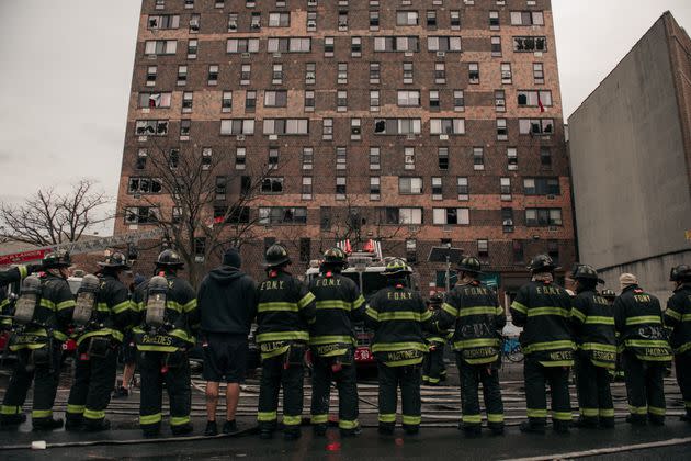 Emergency first responders at the scene following an intense fire at a 19-story residential building Sunday in the Bronx. (Photo: Scott Heins via Getty Images)