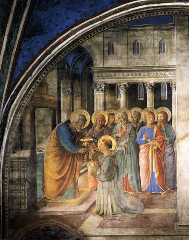 Ordenación de San Esteban<br> Pintado por Fra Angelico en la Capilla Niccolina<br><br> (Photo courtesy <a href="https://sites.google.com/site/aguidetorome/" rel="nofollow noopener" target="_blank" data-ylk="slk:David Lown;elm:context_link;itc:0;sec:content-canvas" class="link ">David Lown</a>)