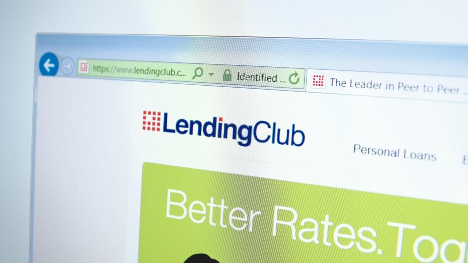 A computer screen shows details of LendingClub main page on its web site. Selective focus.