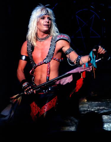 <p>Larry Hulst/Michael Ochs Archives/Getty</p> Vince Neil of Mötley Crüe in 1981