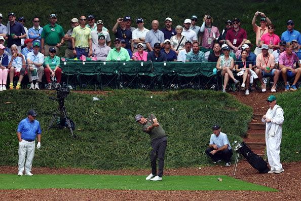 AUGUSTA, GEORGIA - APRIL 10: Adam Scott of Australia plays his shot from the ninth tee during the Par Three Contest prior to the 2024 Masters Tournament at Augusta National Golf Club on April 10, 2024 in Augusta, Georgia. (Photo by Maddie Meyer/Getty Images)