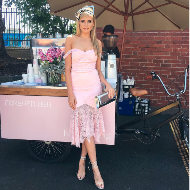 Tegan Martin was pictured in this pink, lace Forever New dress. Photo: Intagram