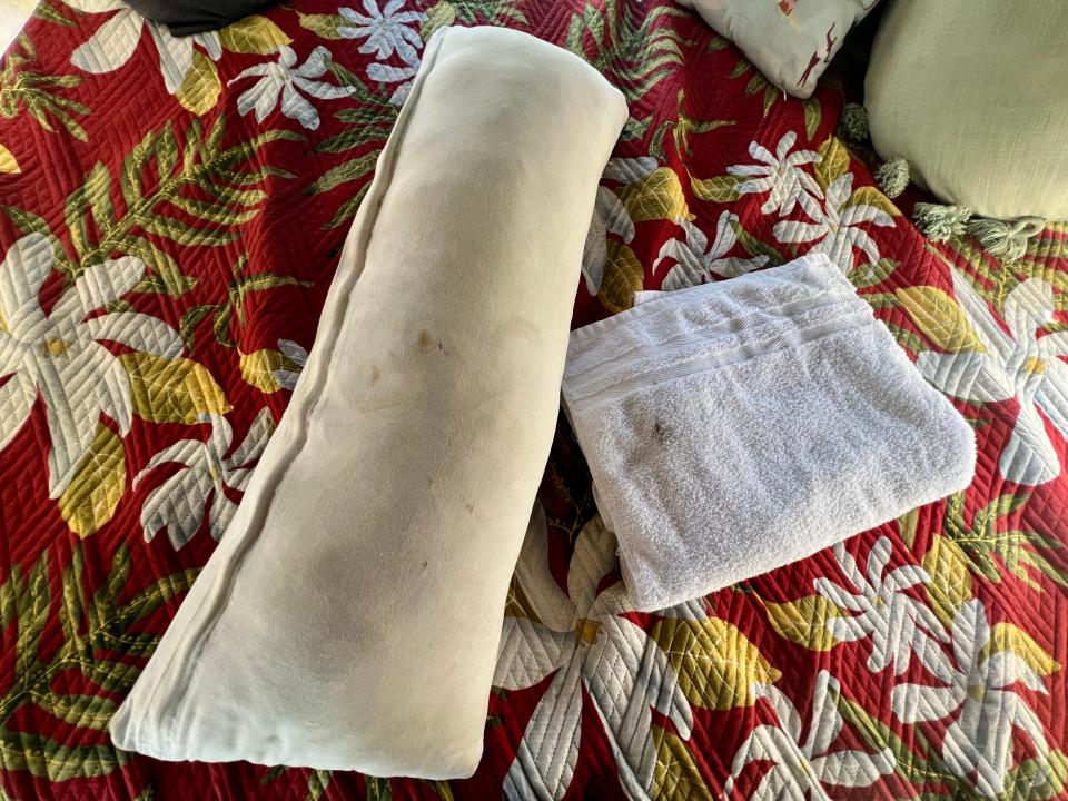 towels with brown-looking marks on them