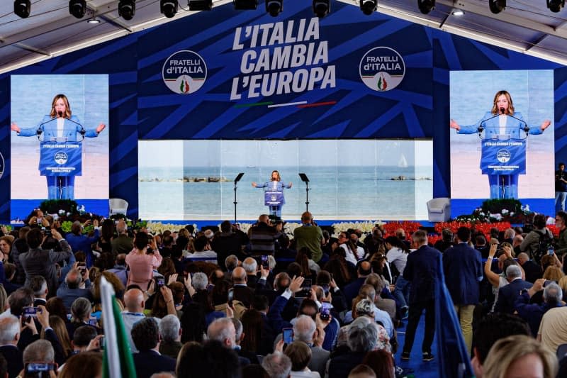 Italian Prime Minister Giorgia Meloni speaks during the Programmatic Conference of the Fratelli d'Italia (Brothers of Italy). Roberto Monaldo/LaPresse via ZUMA Press/dpa