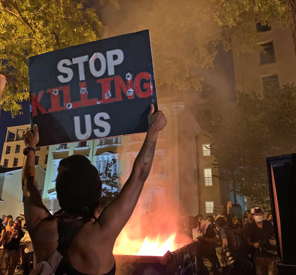 Protesters gather near the White House on Saturday night, May 30, 2020. (Lauren Egan / NBC News)